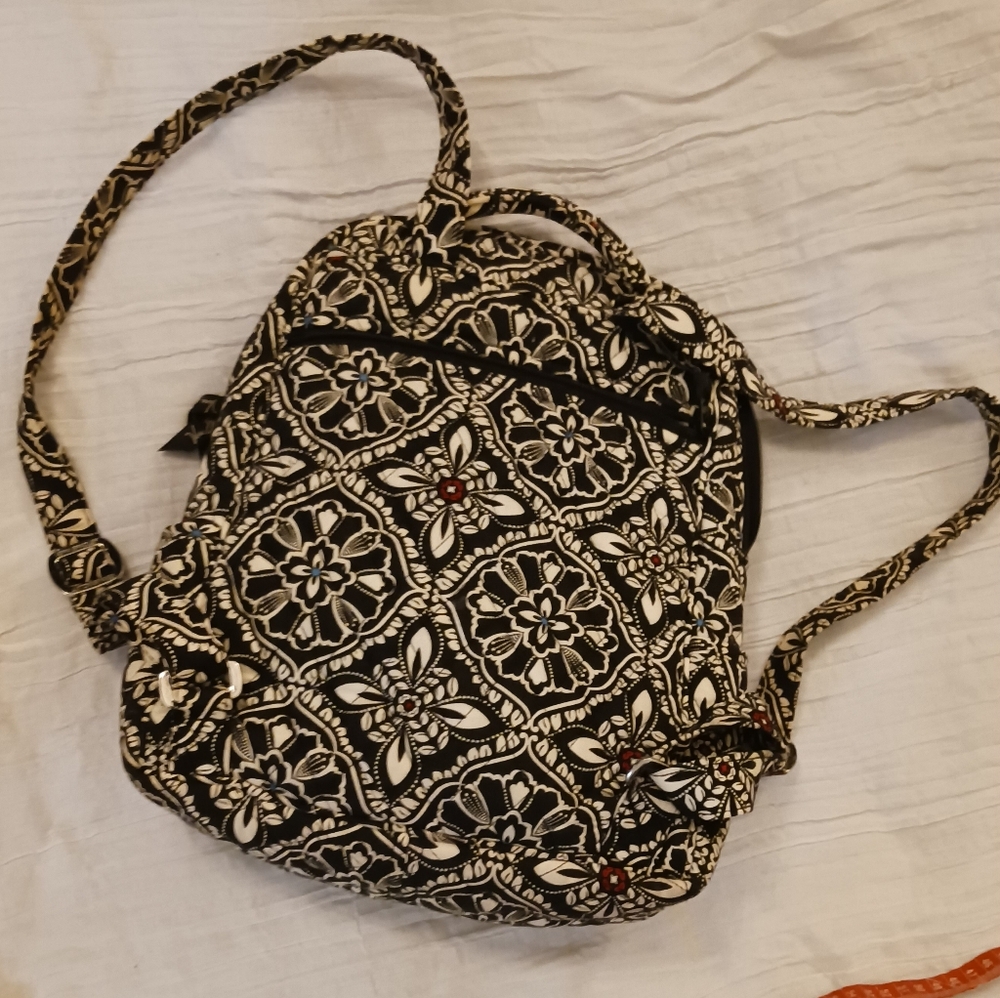 Floral Patterned Black White Backpack - image 5